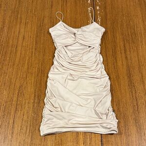 OH POLLY Nude Ruched Mini Dress